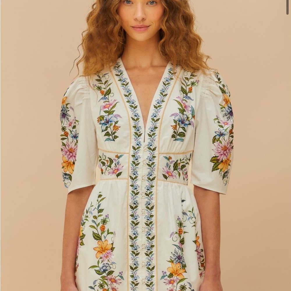 FARM Rio Floral Embroidered Mini Dress - White and Multicolor